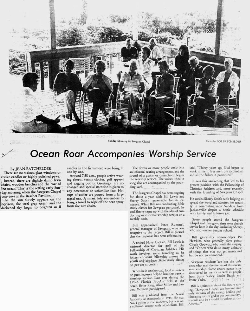 Newspaper article titled Ocean Roar Accompanies Worship Service